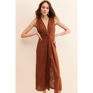 L space down the line cover up dress size medium brown midi tie